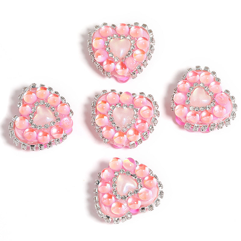 Chain Heart Acrylic Beads 21x25mm Rhinestone Colorful 5pcs 6