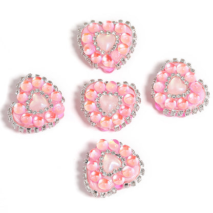 Chain Heart Acrylic Beads 21x25mm Rhinestone Colorful 5pcs 6