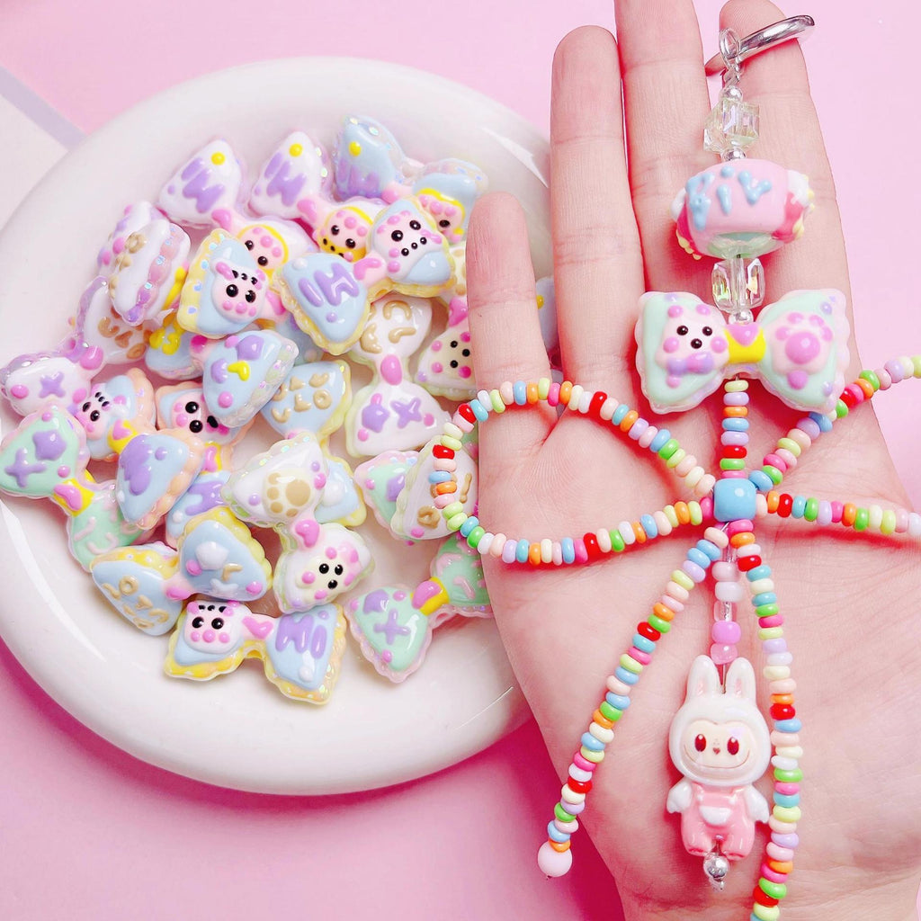 Hand Painted Hi Bow Acrylic Beads 20mm 33mm Pastel Colors 5pcs 3