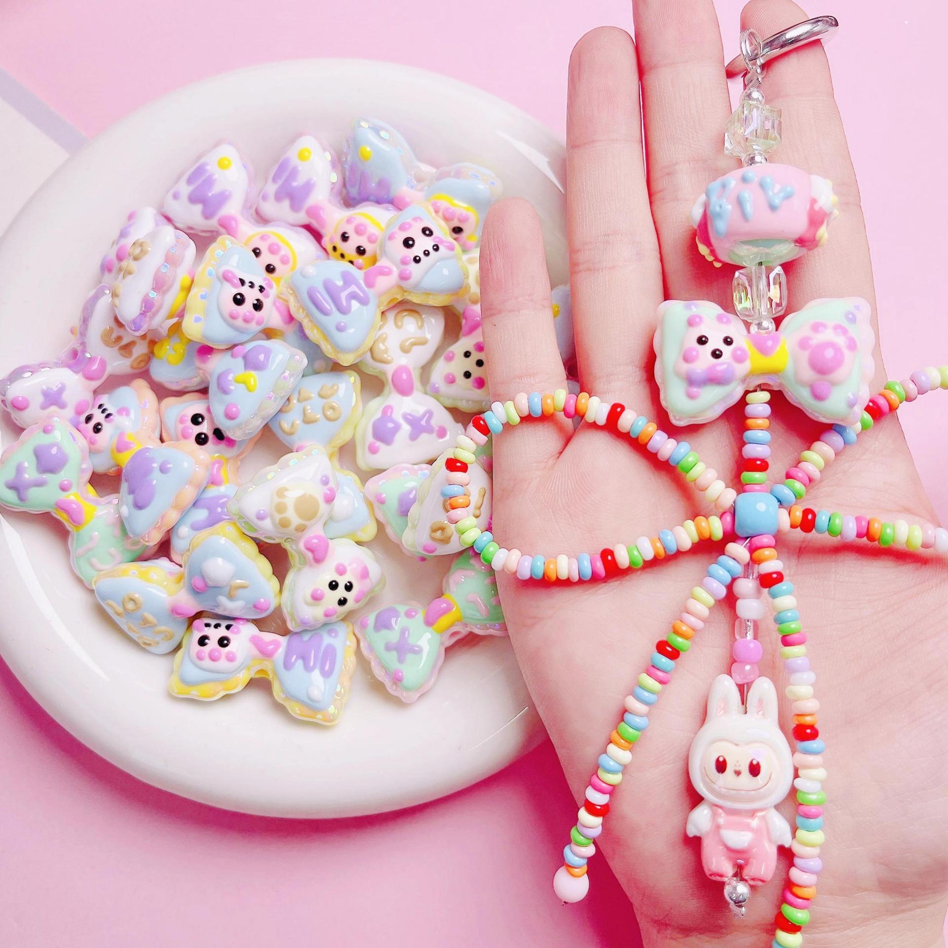 Hand Painted Hi Bow Acrylic Beads 20mm 33mm Pastel Colors 5pcs 3