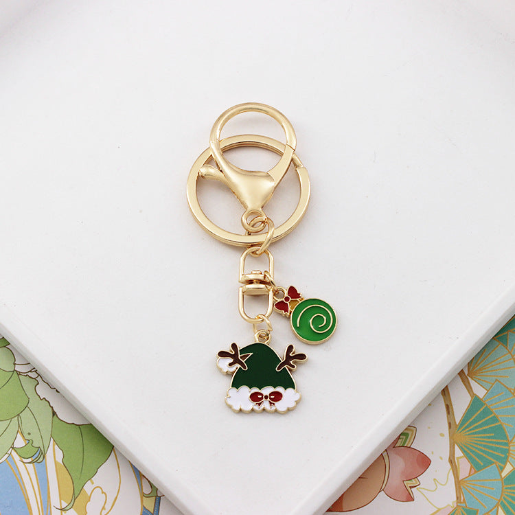 Alloy Christmas Santa Claus Snowflake Keychain Polished Gold Tone 12