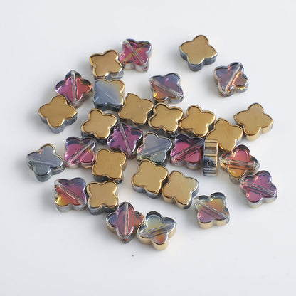 Electroplated Clover Glass Beads 10mm Metallic Colors 30pcs 9