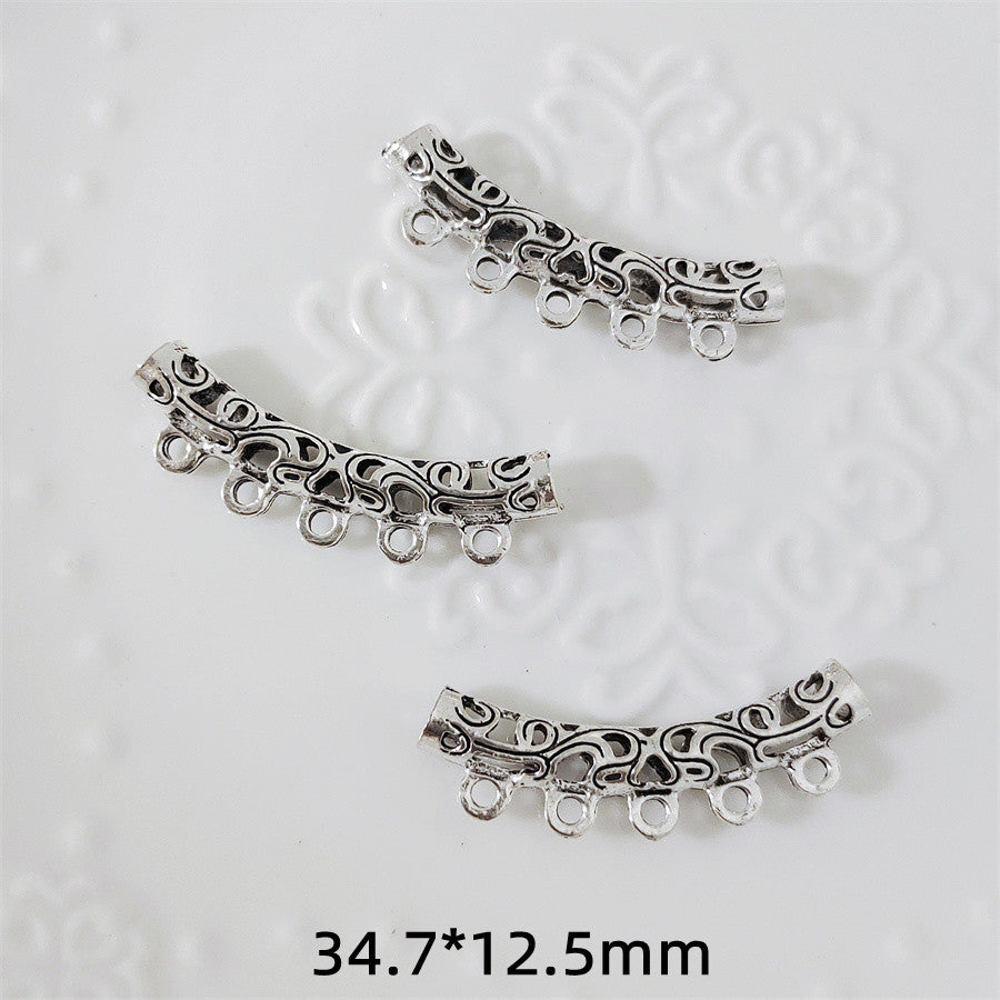 Tube Metal Beads 34.7x12.5mm Hollow Vintage Totem Pattern 30pcs 6
