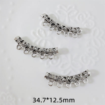 Tube Metal Beads 34.7x12.5mm Hollow Vintage Totem Pattern 30pcs 6