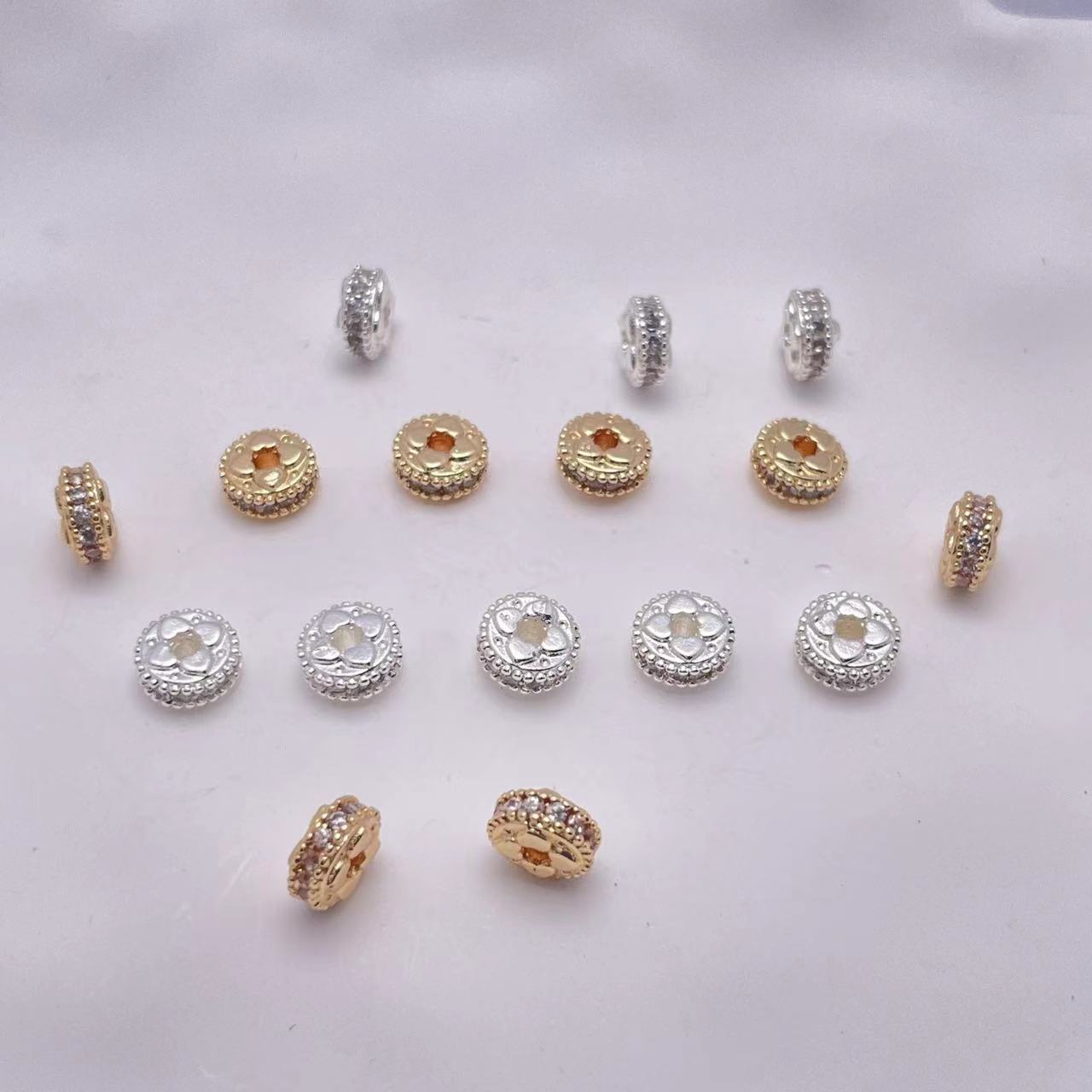 Brass Four-Petal Flower Spacer Beads 7mm Zirconia 10pcs 2