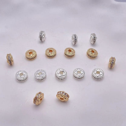 Brass Four-Petal Flower Spacer Beads 7mm Zirconia 10pcs 2