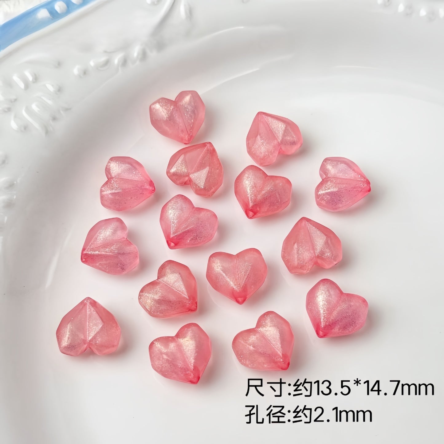 Faceted Glitter Heart Acrylic Beads 14mm Colorful Mixed 30pcs 8