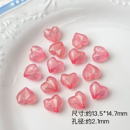 Faceted Glitter Heart Acrylic Beads 14mm Colorful Mixed 30pcs 8