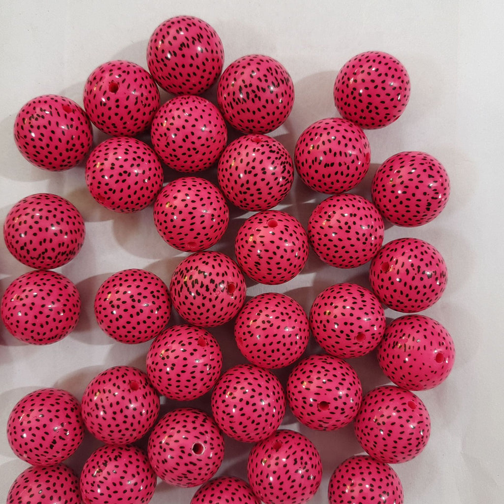 Printed Bubblegum Beads 20mm Dragon Fruit Pattern Rose Red 10pcs 3