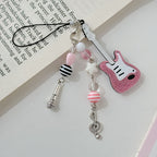 Pink Glitter Guitar Resin Phone Charm with Pastel Hearts and Mic 2pcs 3