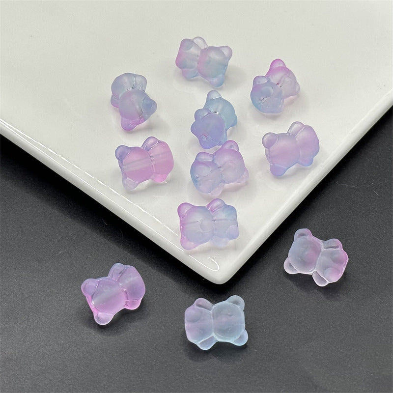 Bear Frosted Glass Beads 13x16mm Translucent with Gold Flecks 100pcs 2