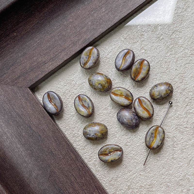 Vintage Czech Coffee Bean Lampwork Glass Beads 8x11mm 10pcs 28