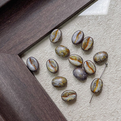 Vintage Czech Coffee Bean Lampwork Glass Beads 8x11mm 10pcs 28