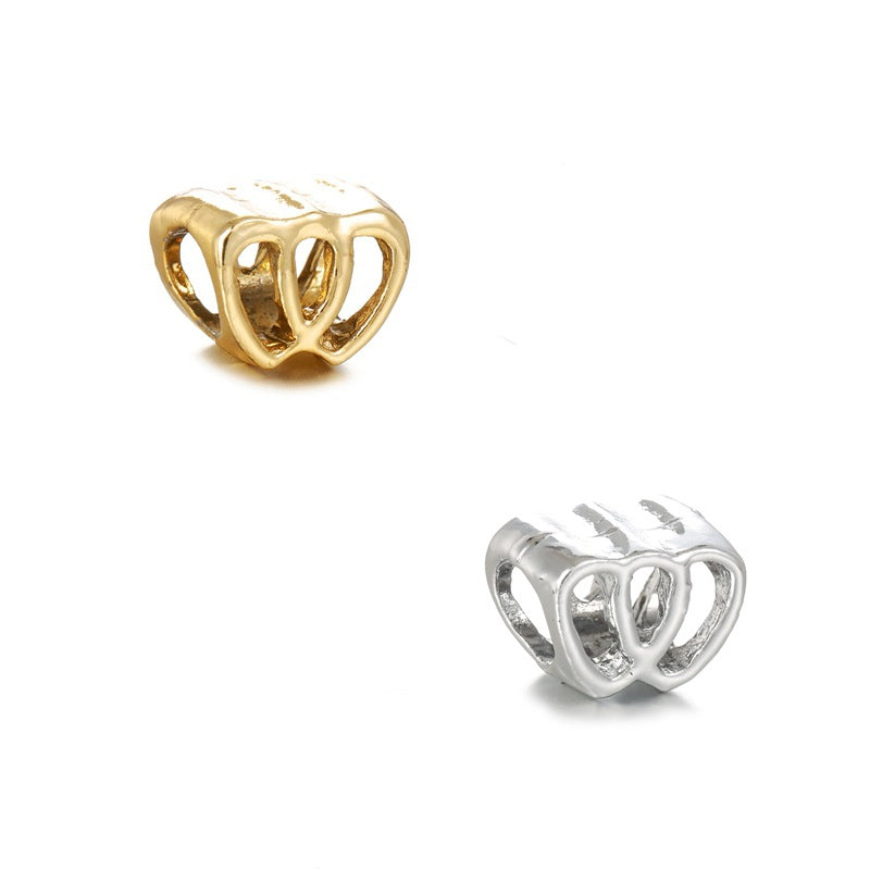 Heart Metal Beads 10mm Hollow Double Large Hole Alloy 20pcs 5