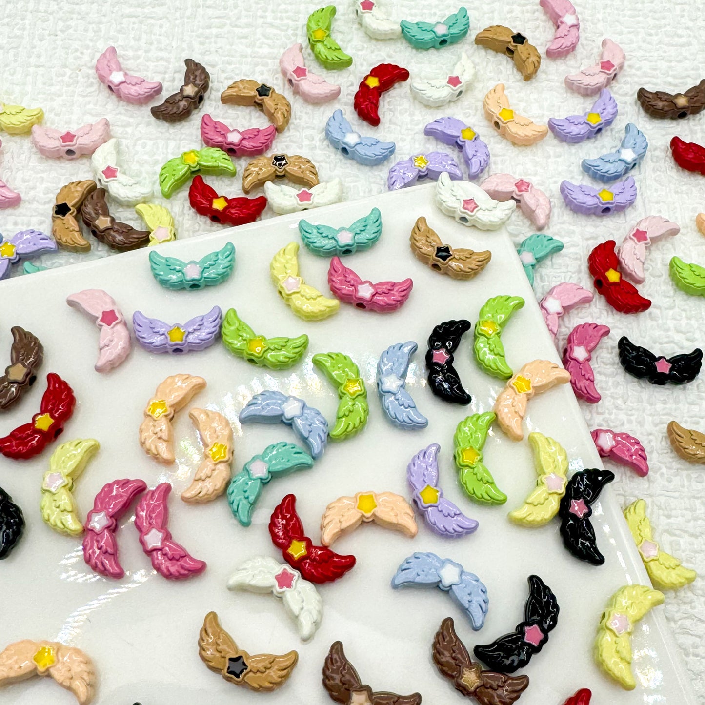 Angel Wing Metal Beads 14mm Painted Colorful Alloy 10pcs 4