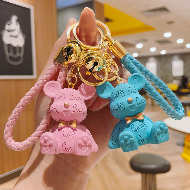 Resin Bear Keychain Embossed Lucky Letter Gold Bowtie Charm