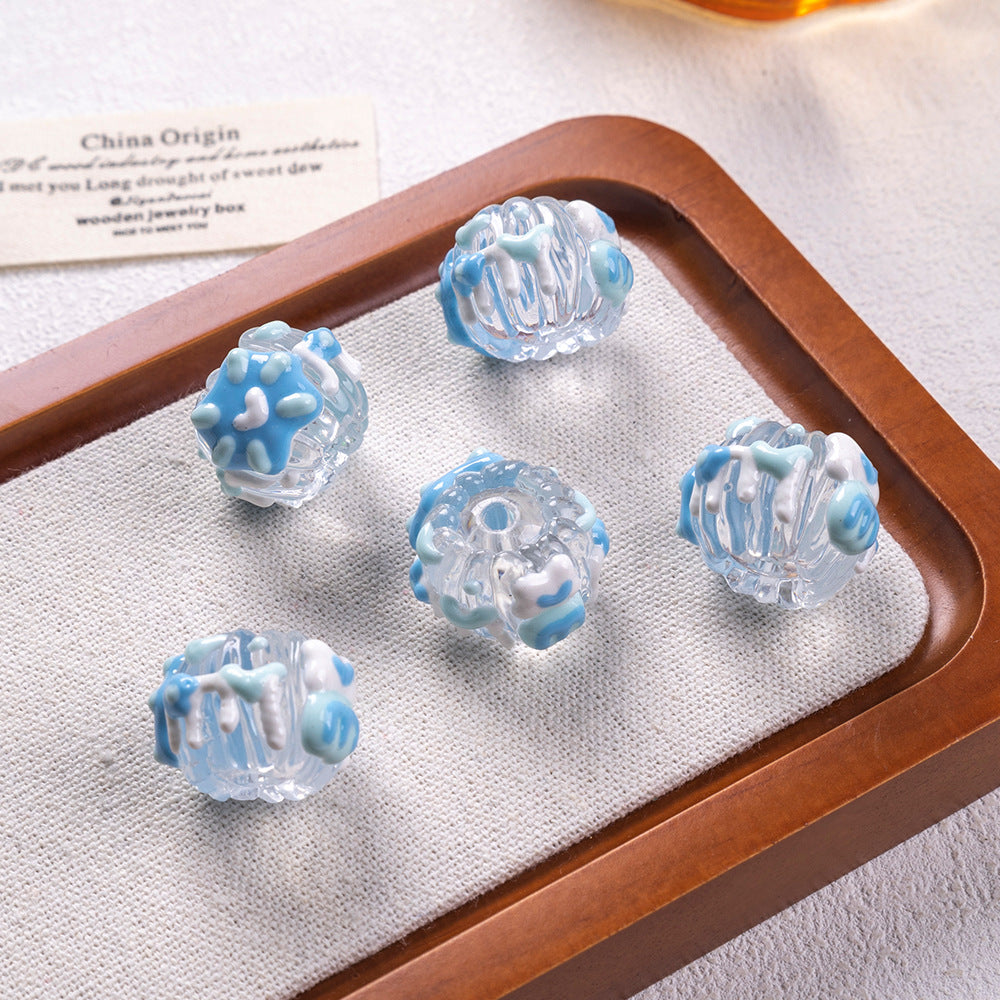 Hand Painted Heart and Flower Acrylic Beads 18-20mm Pastel Enamel 10pcs 6