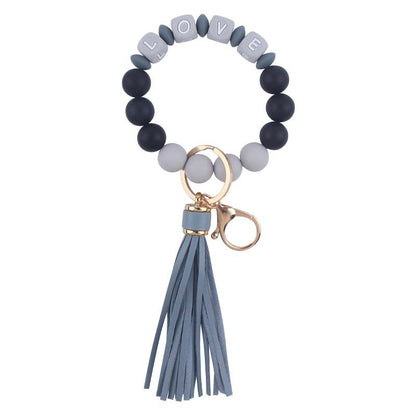 Silicone Bead LOVE Wristlet Keychain with Tassel Charm 10