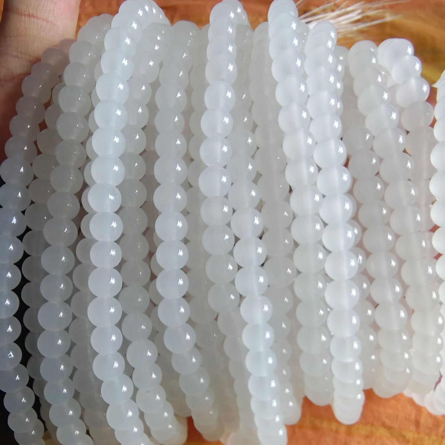 Electroplated Round Glass Beads 4-10mm Imitation Jade Black White 6