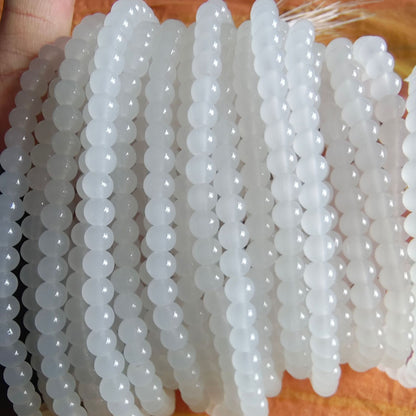 Electroplated Round Glass Beads 4-10mm Imitation Jade Black White 6