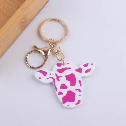 Wooden Cow Head Keychain Cartoon Animal Design Lightweight 7
