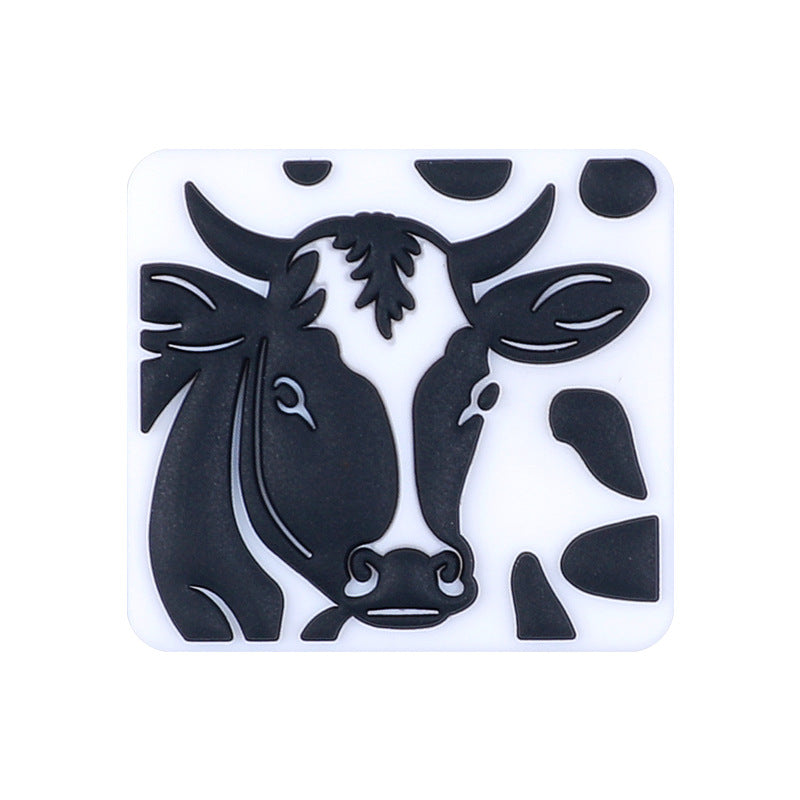 Silicone Focal Beads Farm Highland Cattle Square Cow Surprised Expression 20pcs 8