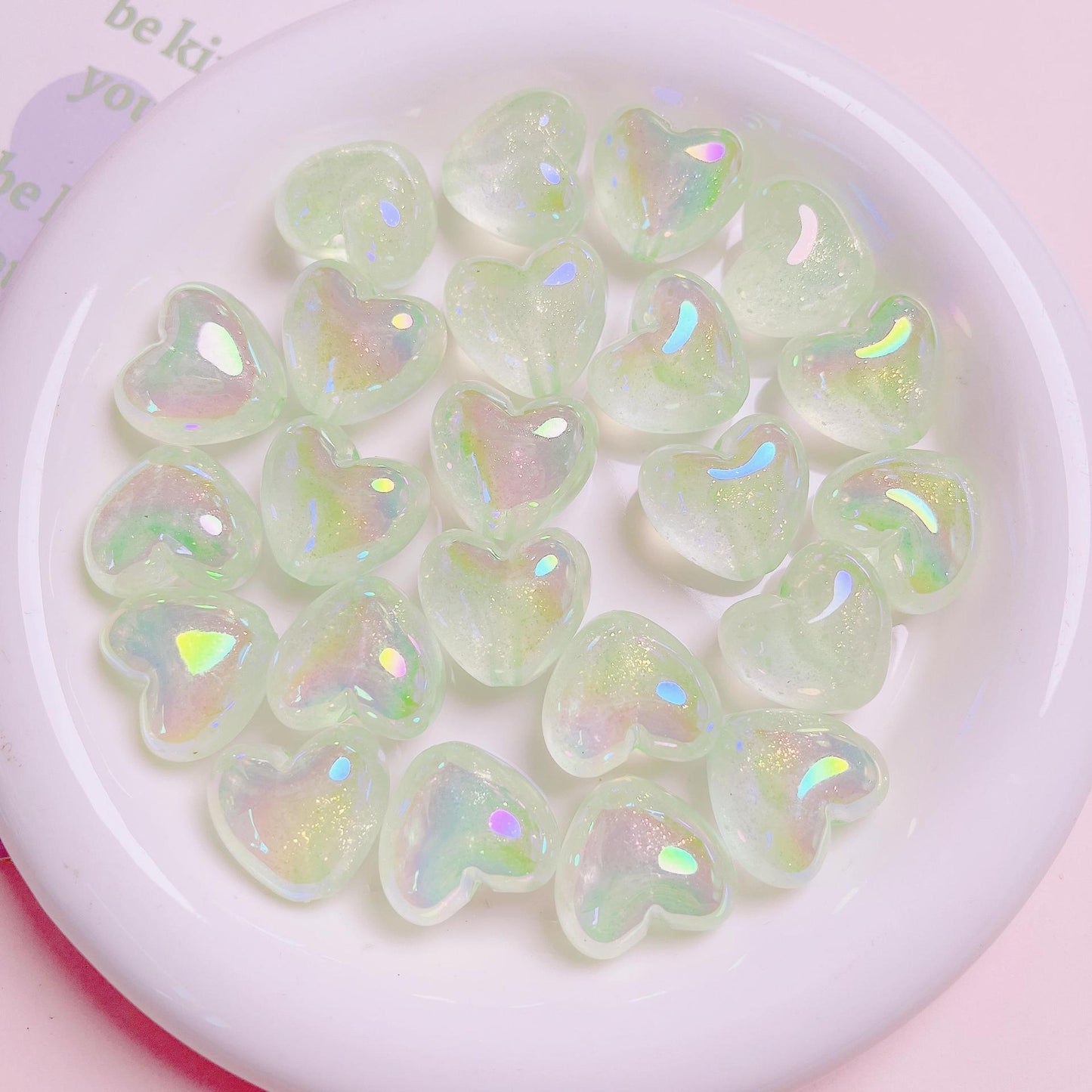 Glow Heart Acrylic Beads 21mm Glitter Iridescent Pastel 10pcs 7