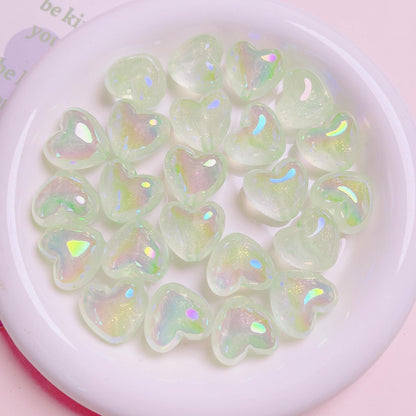 Glow Heart Acrylic Beads 21mm Glitter Iridescent Pastel 10pcs 7
