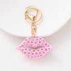 Rhinestone Lip Keychain Crystal Encrusted Gold Hardware Metal 4