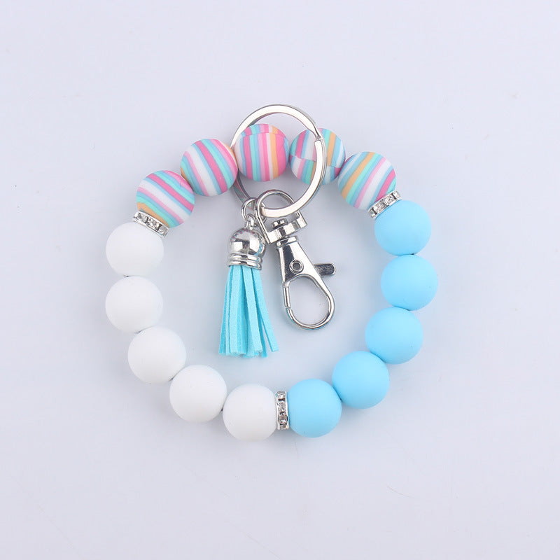 Tassel Leopard Print Silicone Bead Wristlet Keychain Soft Matte 12