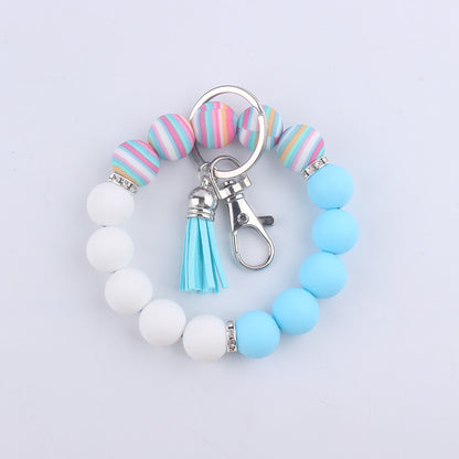 Tassel Leopard Print Silicone Bead Wristlet Keychain Soft Matte 12