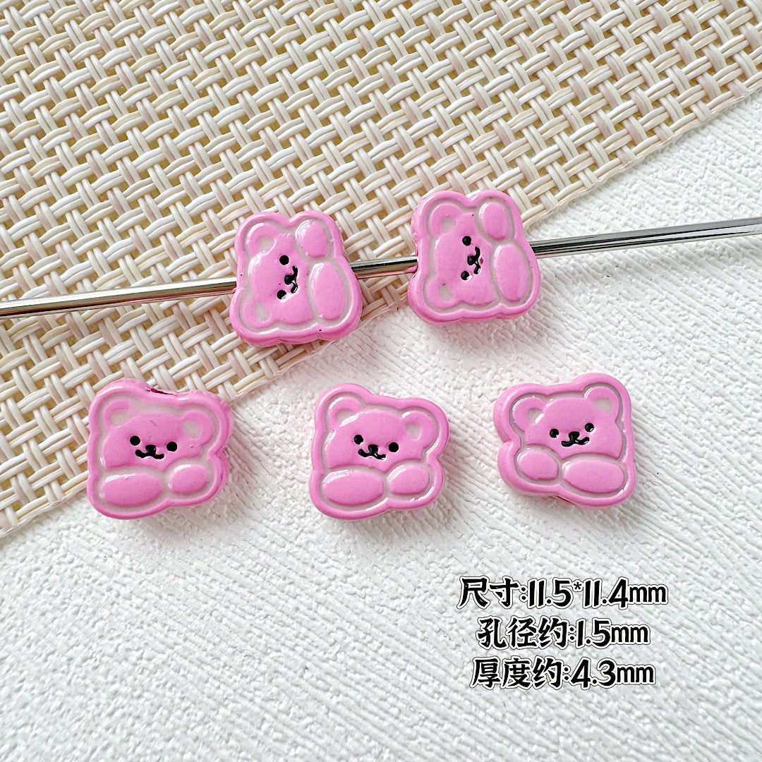 Rabbit and Bear Painted Metal Beads Glossy Finish Bulk 10pcs 21