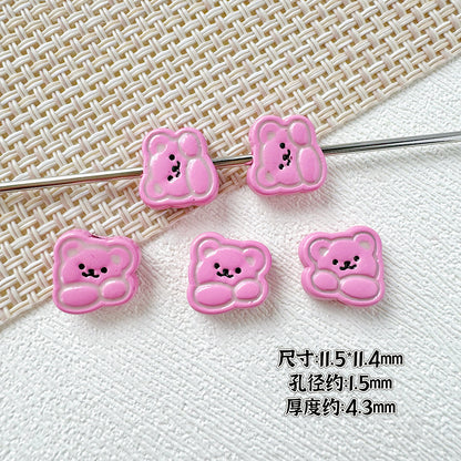 Rabbit and Bear Painted Metal Beads Glossy Finish Bulk 10pcs 21