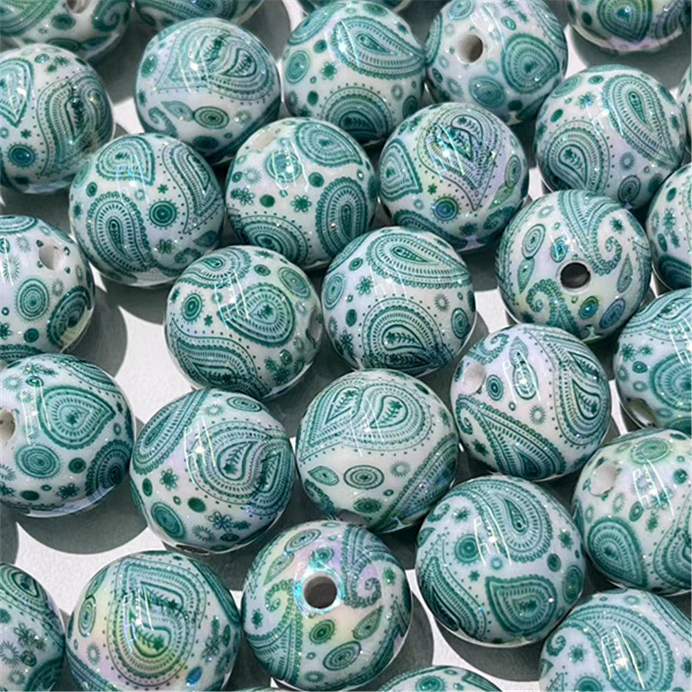 Plating Round Acrylic Beads 16mm Bohemian Style Glossy 100pcs 3