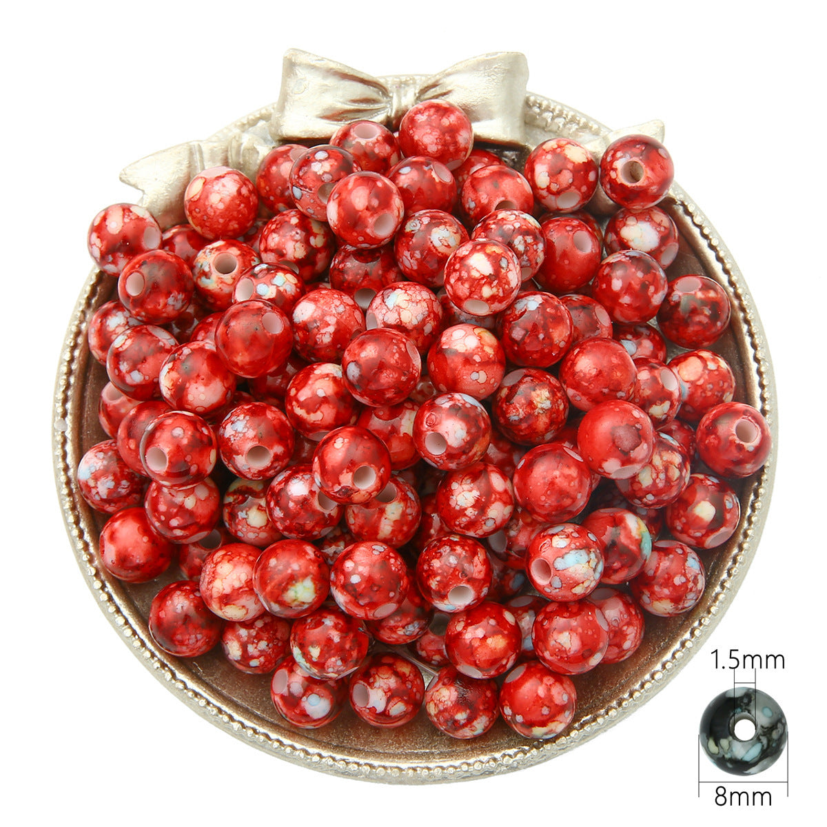 Plating Colorful Ink Painting Acrylic Beads 8-12mm Large Hole Mixed Colors 7