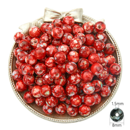 Plating Colorful Ink Painting Acrylic Beads 8-12mm Large Hole Mixed Colors 7