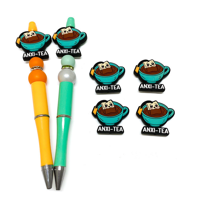 Silicone Focal Beads Tea Cup With Smiling Tea Bag and ANXI-TEA Text 20pcs 4