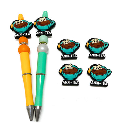 Silicone Focal Beads Tea Cup With Smiling Tea Bag and ANXI-TEA Text 20pcs 4