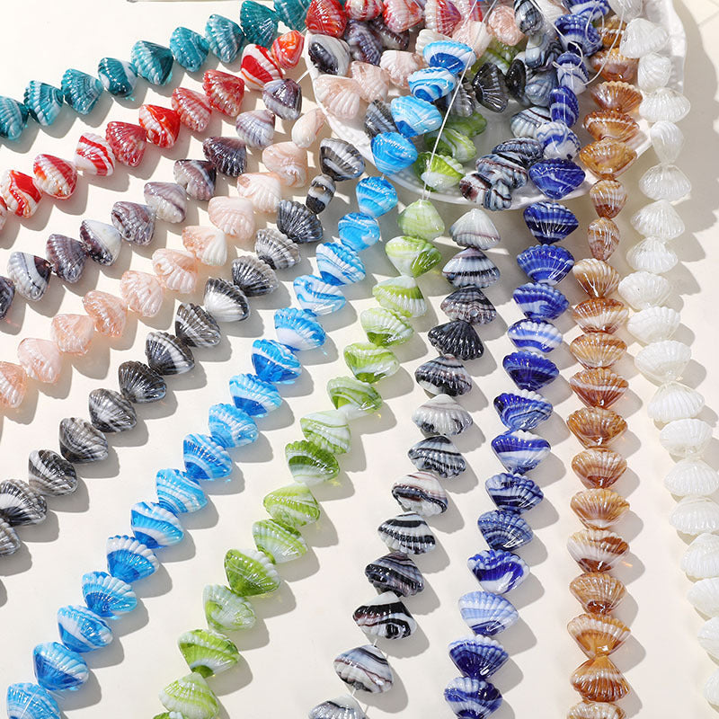 Two Tone 3D Shell Lampwork Glass Beads 22mm Handmade 10pcs 2