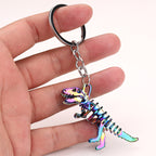 Alloy Colorful Dinosaur Keychain Metallic Rainbow Skeleton Design 3