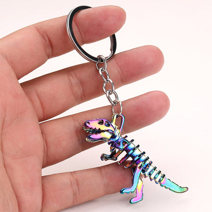 Alloy Colorful Dinosaur Keychain Metallic Rainbow Skeleton Design 3