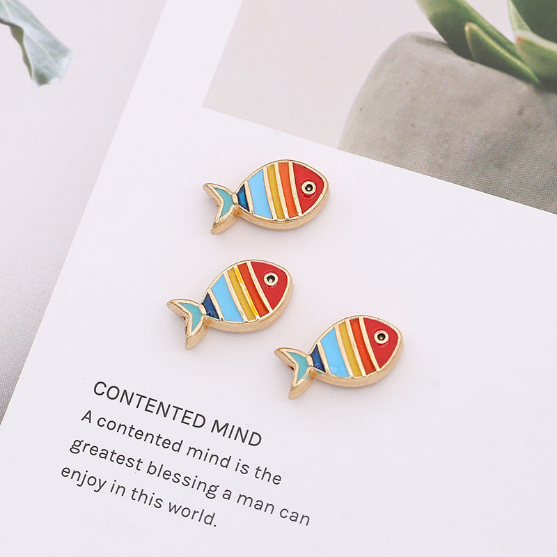 Small Fish Metal Beads 16mm Striped Enamel Gold Outline 20pcs 5