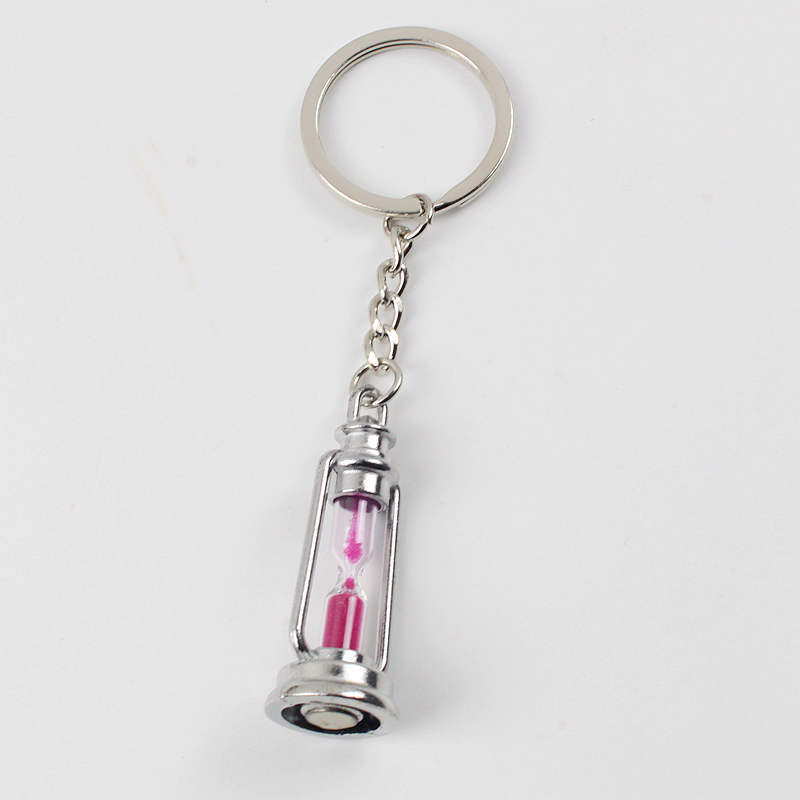 Vintage Metal Kerosene Lamp Hourglass Keychain with Colorful Sand 6