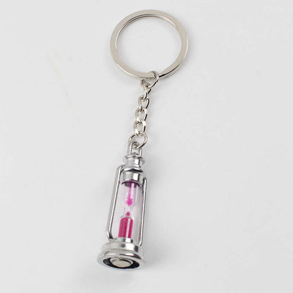 Vintage Metal Kerosene Lamp Hourglass Keychain with Colorful Sand 6