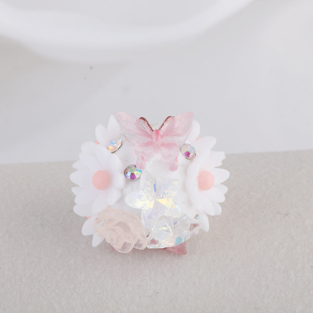 Flower Cluster Clay Beads 19mm Camellia Butterfly Bubblegum 6pcs 6