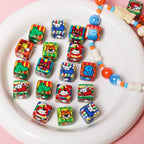 Cheerful Cartoon Animal Printed Acrylic Square Beads 13mm 20pcs