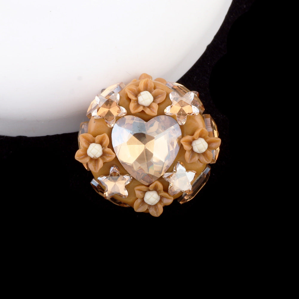Polymer Clay Heart Rhinestone Beads 25mm Flat Shimmer 6pcs 16
