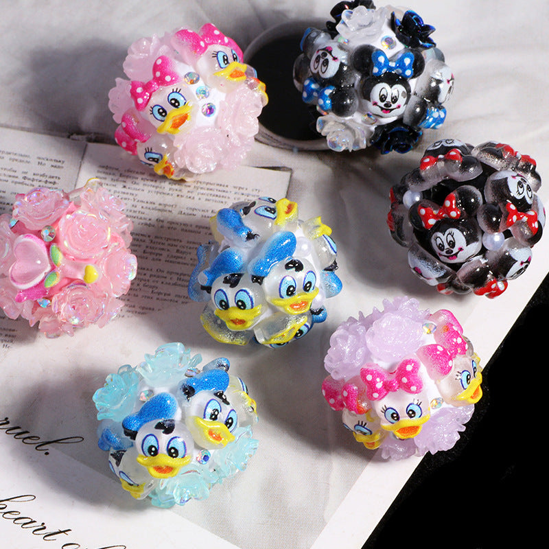 Embellished Bubblegum Beads 20mm Donald Duck Minnie Floral Design 5pcs 13