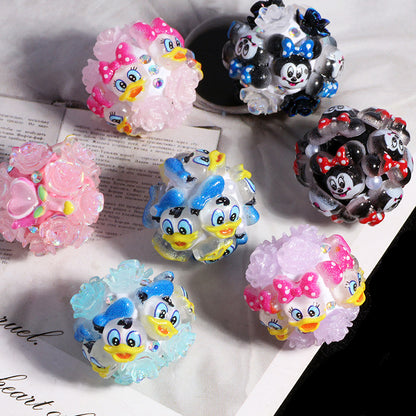 Embellished Bubblegum Beads 20mm Donald Duck Minnie Floral Design 5pcs 13
