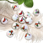 UV Plating Woodpecker Printed Acrylic Beads 16mm Round 50pcs 4
